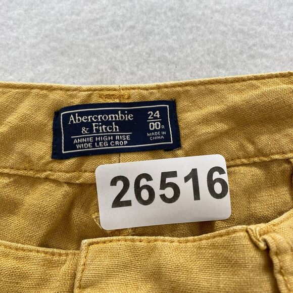 Abercrombie & Fitch Annie Wide Leg Crop Pants Women's 24/00 Yellow Linen Blend - Picture 4 of 11
